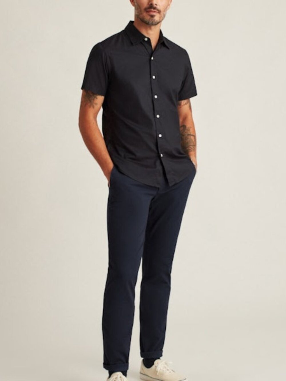 Bonobos Stretch Riviera Short Sleeve Shirt - LT in Solid Jet Black, Tailored Fit
